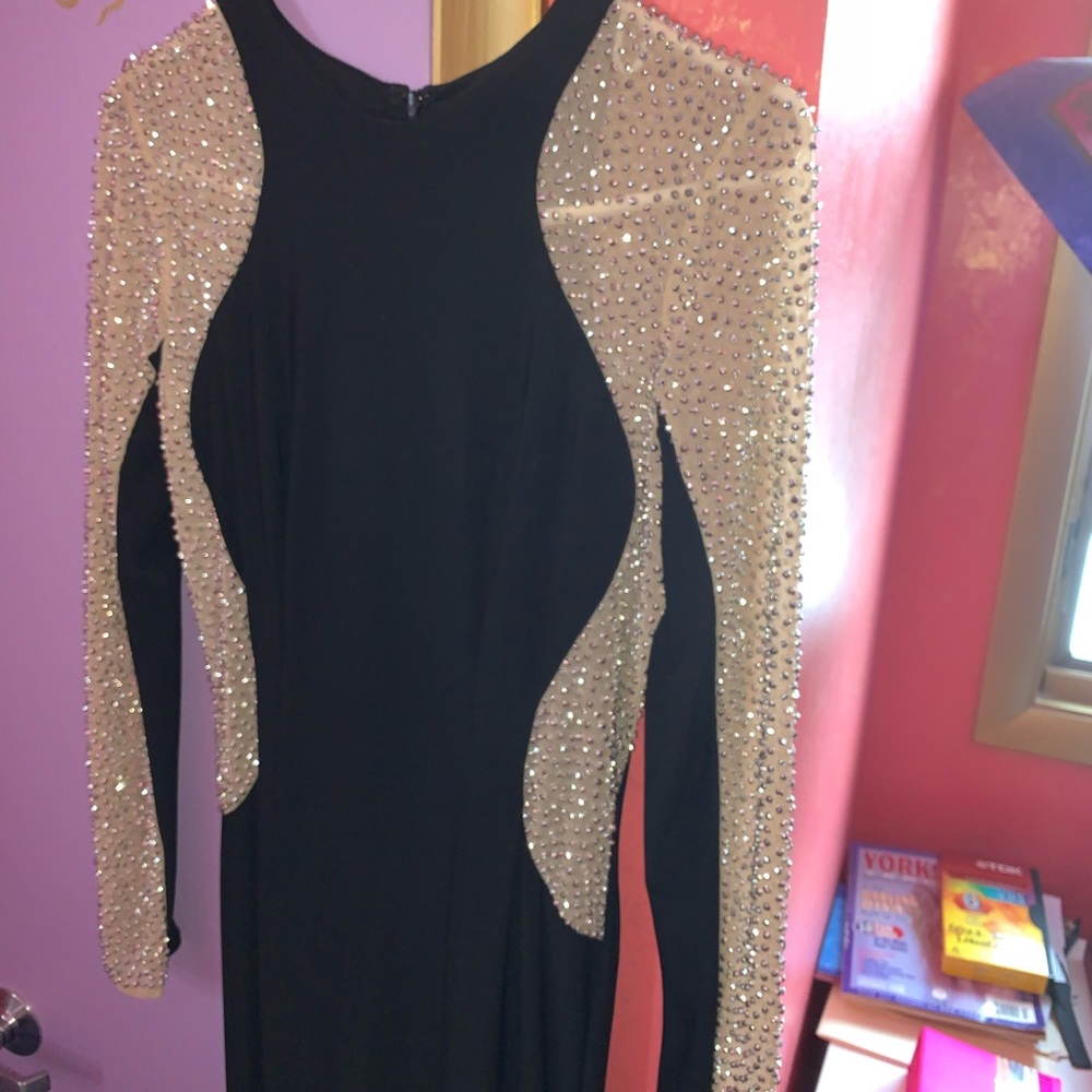 Xscape rhinestone and black illusion gown